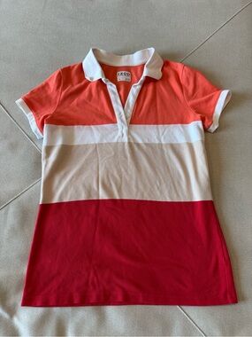 IZOD Women’s Colorblock Polo Shirt - Coral, White & Red
